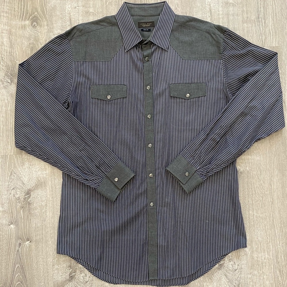 Zara Men, Dress Shirt for Men in Black w/ Stripes